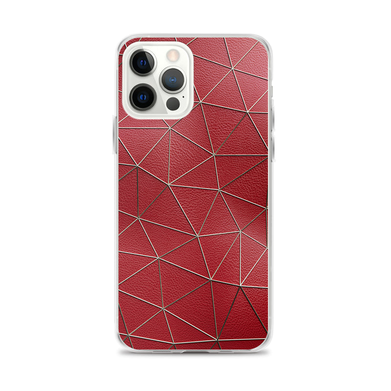 Load image into Gallery viewer, Golden Polygon Red Leather iPhone Clear Thin Case CREATIVETECH
