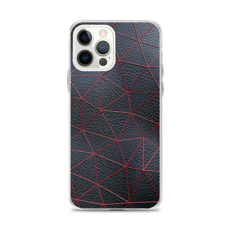 Load image into Gallery viewer, Red Polygon Black Leather iPhone Clear Thin Case CREATIVETECH