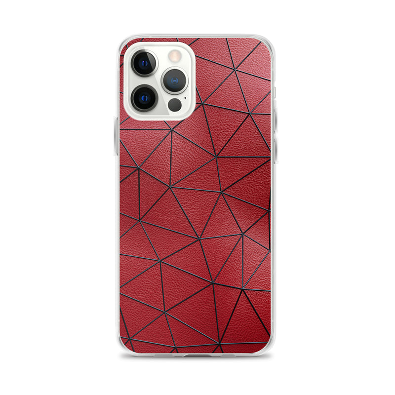 Load image into Gallery viewer, Black Polygon Red Leather iPhone Clear Thin Case CREATIVETECH
