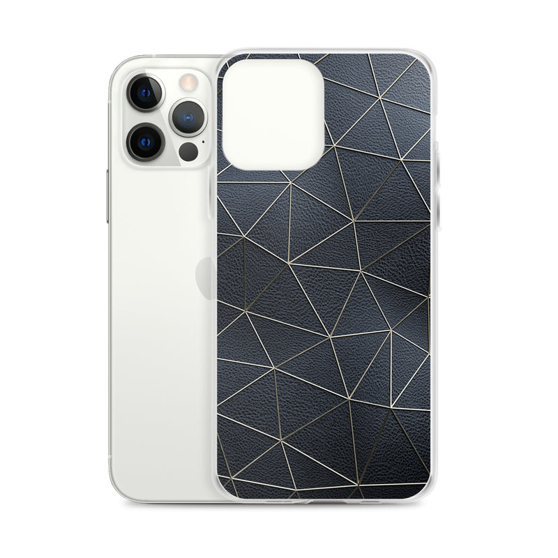 Load image into Gallery viewer, Golden Polygon Black Leather iPhone Clear Thin Case CREATIVETECH