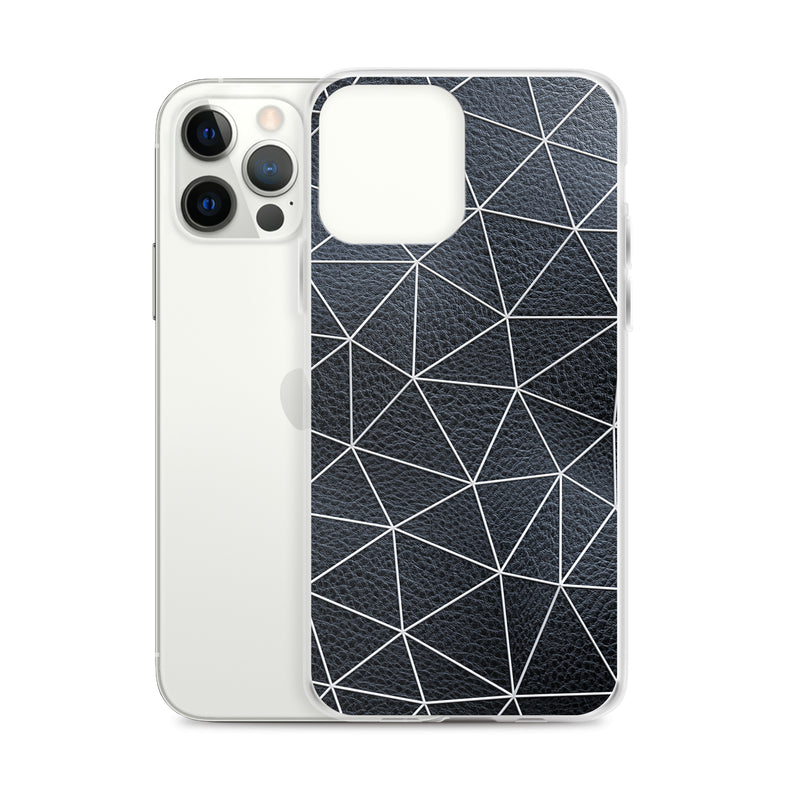 Load image into Gallery viewer, White Polygon Black Leather iPhone Clear Thin Case CREATIVETECH
