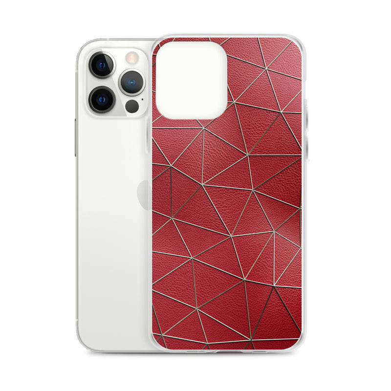 Load image into Gallery viewer, Golden Polygon Red Leather iPhone Clear Thin Case CREATIVETECH
