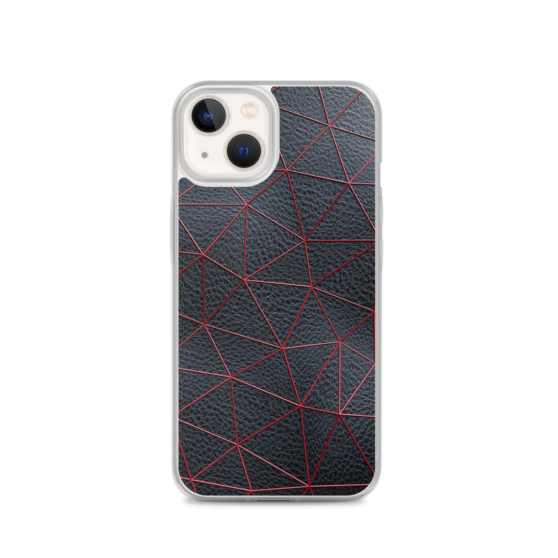 Load image into Gallery viewer, Red Polygon Black Leather iPhone Clear Thin Case CREATIVETECH