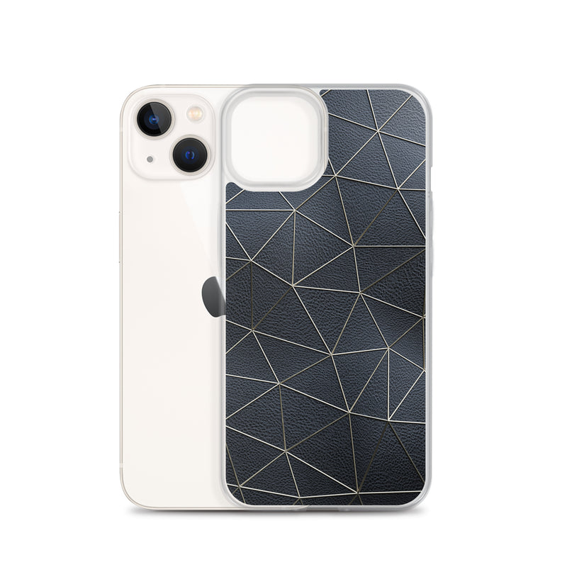Load image into Gallery viewer, Golden Polygon Black Leather iPhone Clear Thin Case CREATIVETECH