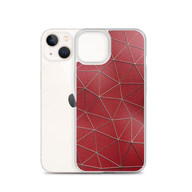 Load image into Gallery viewer, Golden Polygon Red Leather iPhone Clear Thin Case CREATIVETECH
