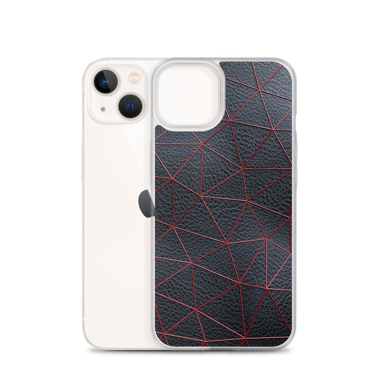 Load image into Gallery viewer, Red Polygon Black Leather iPhone Clear Thin Case CREATIVETECH
