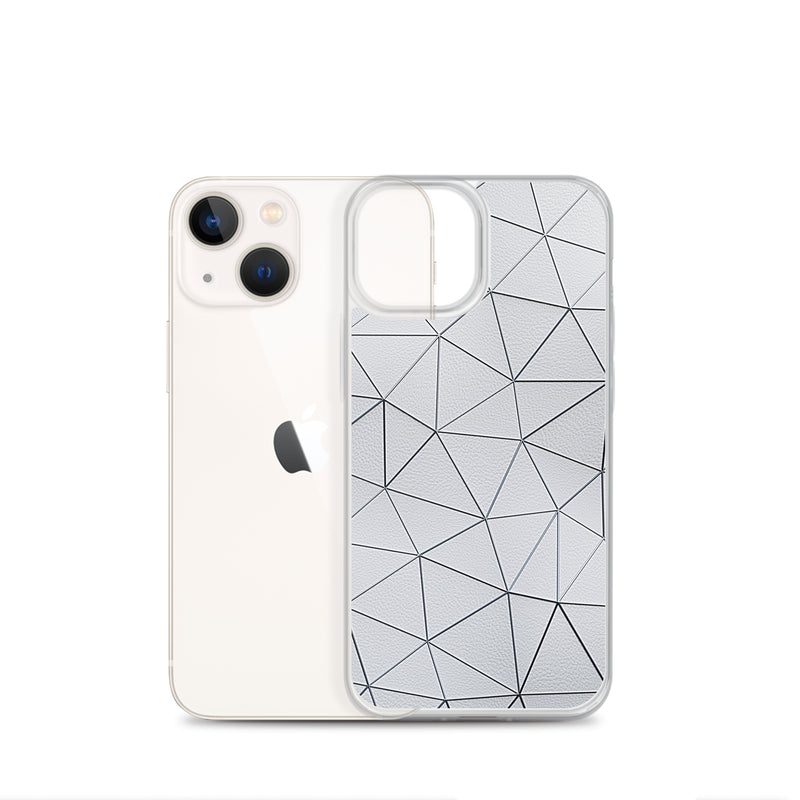 Load image into Gallery viewer, Silver Polygon White Leather iPhone Clear Thin Case CREATIVETECH
