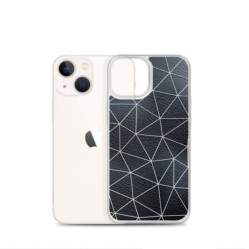 Load image into Gallery viewer, White Polygon Black Leather iPhone Clear Thin Case CREATIVETECH
