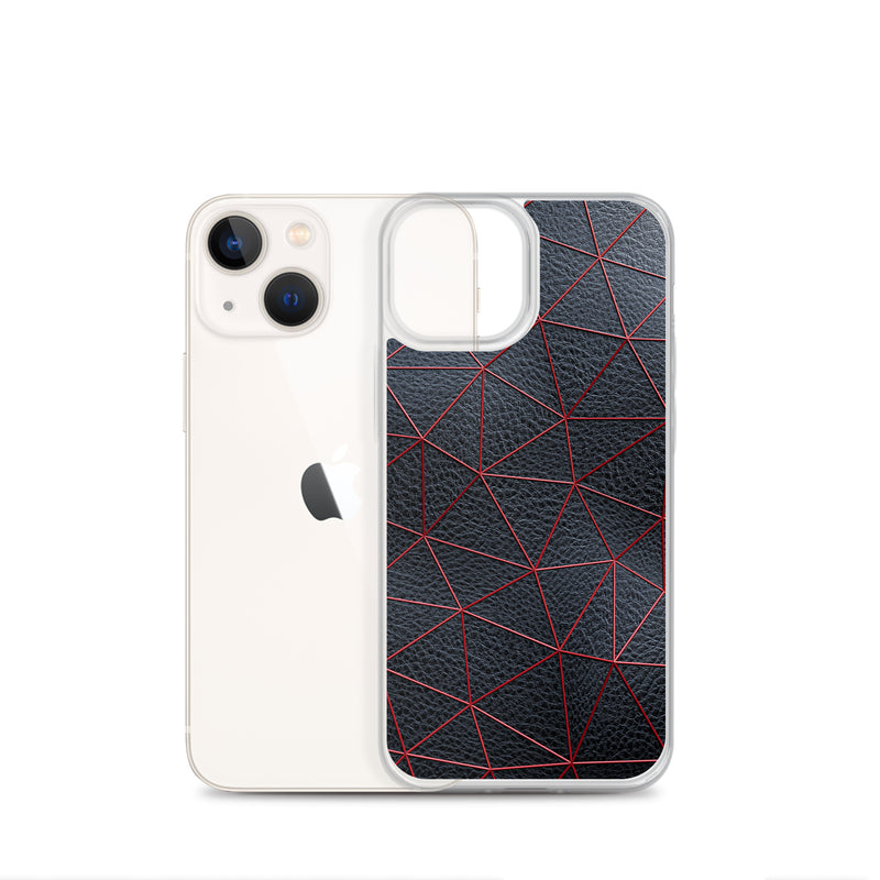 Load image into Gallery viewer, Red Polygon Black Leather iPhone Clear Thin Case CREATIVETECH