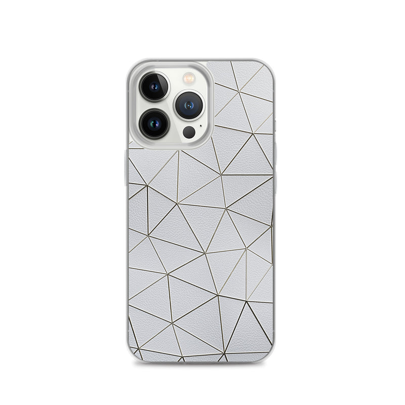 Load image into Gallery viewer, Gold Polygon White Leather iPhone Clear Thin Case CREATIVETECH
