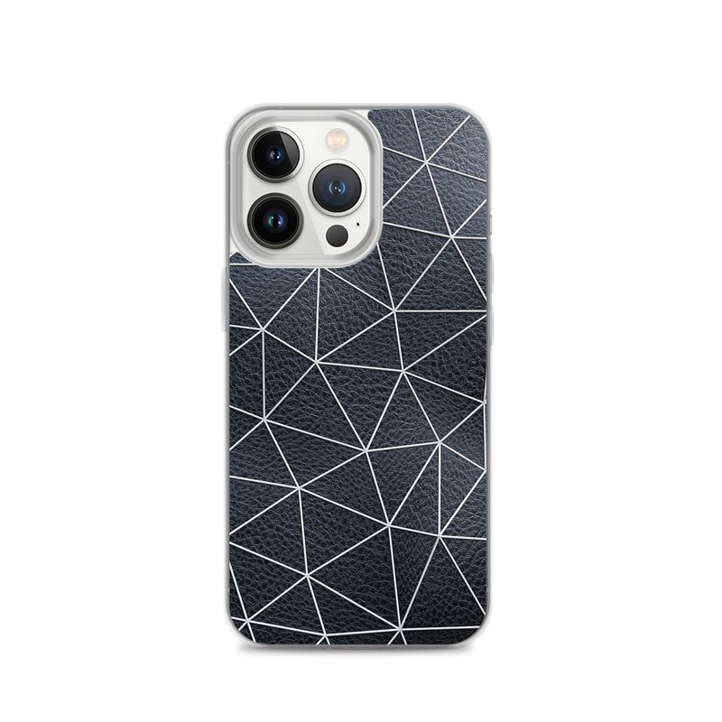 Load image into Gallery viewer, White Polygon Black Leather iPhone Clear Thin Case CREATIVETECH