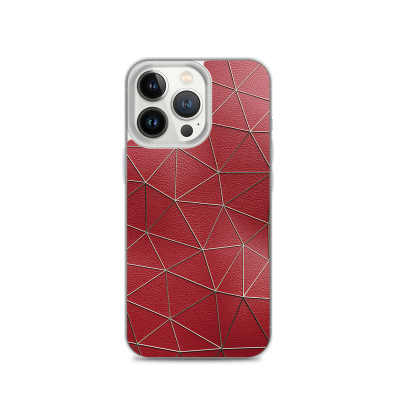 Load image into Gallery viewer, Golden Polygon Red Leather iPhone Clear Thin Case CREATIVETECH
