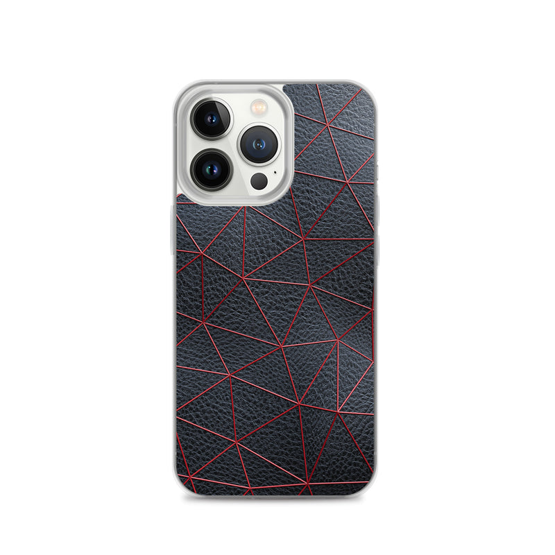 Load image into Gallery viewer, Red Polygon Black Leather iPhone Clear Thin Case CREATIVETECH