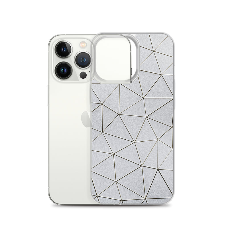 Load image into Gallery viewer, Gold Polygon White Leather iPhone Clear Thin Case CREATIVETECH
