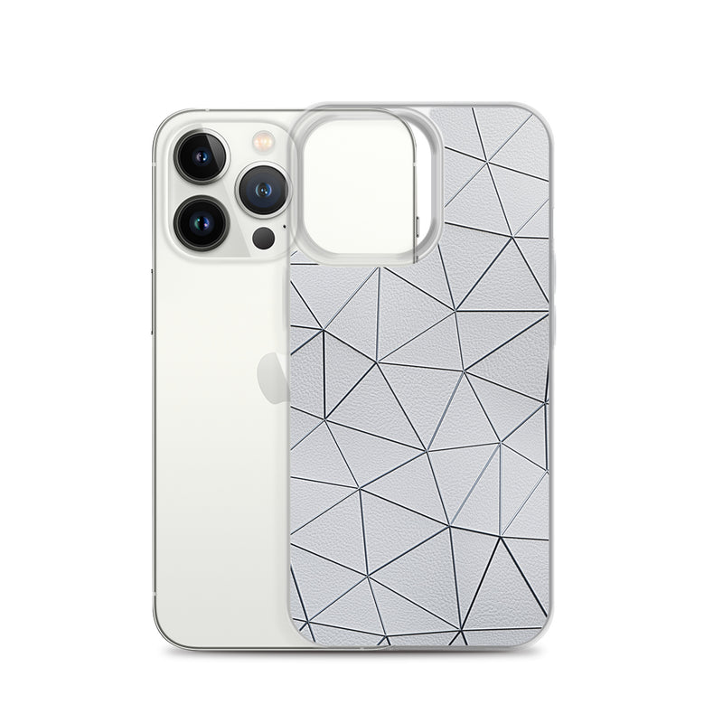 Load image into Gallery viewer, Silver Polygon White Leather iPhone Clear Thin Case CREATIVETECH
