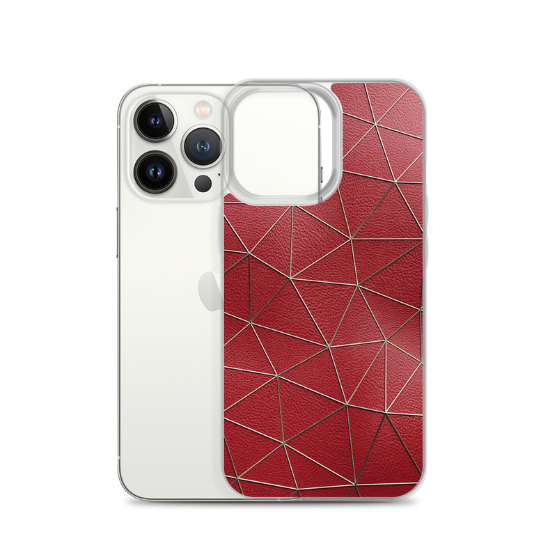 Load image into Gallery viewer, Golden Polygon Red Leather iPhone Clear Thin Case CREATIVETECH
