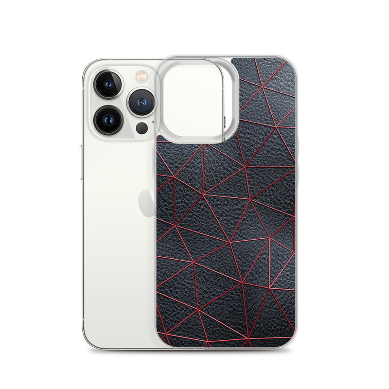 Load image into Gallery viewer, Red Polygon Black Leather iPhone Clear Thin Case CREATIVETECH
