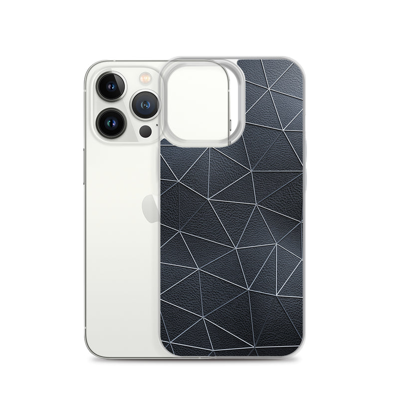 Load image into Gallery viewer, Silver Polygon Black Leather iPhone Clear Thin Case CREATIVETECH
