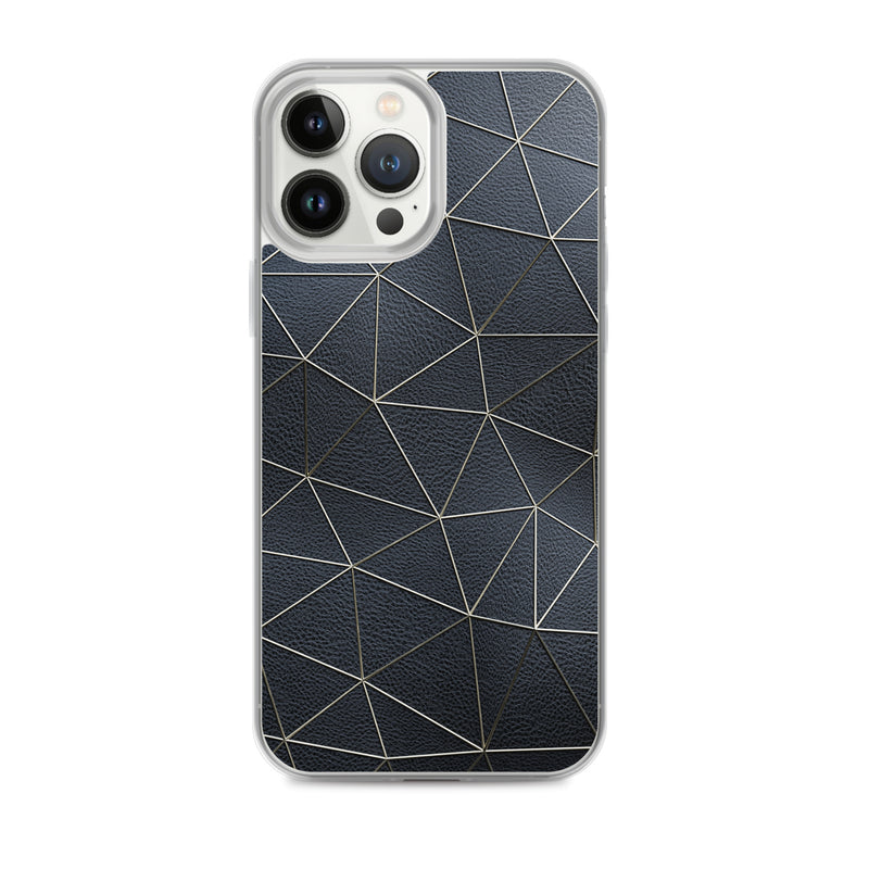 Load image into Gallery viewer, Golden Polygon Black Leather iPhone Clear Thin Case CREATIVETECH