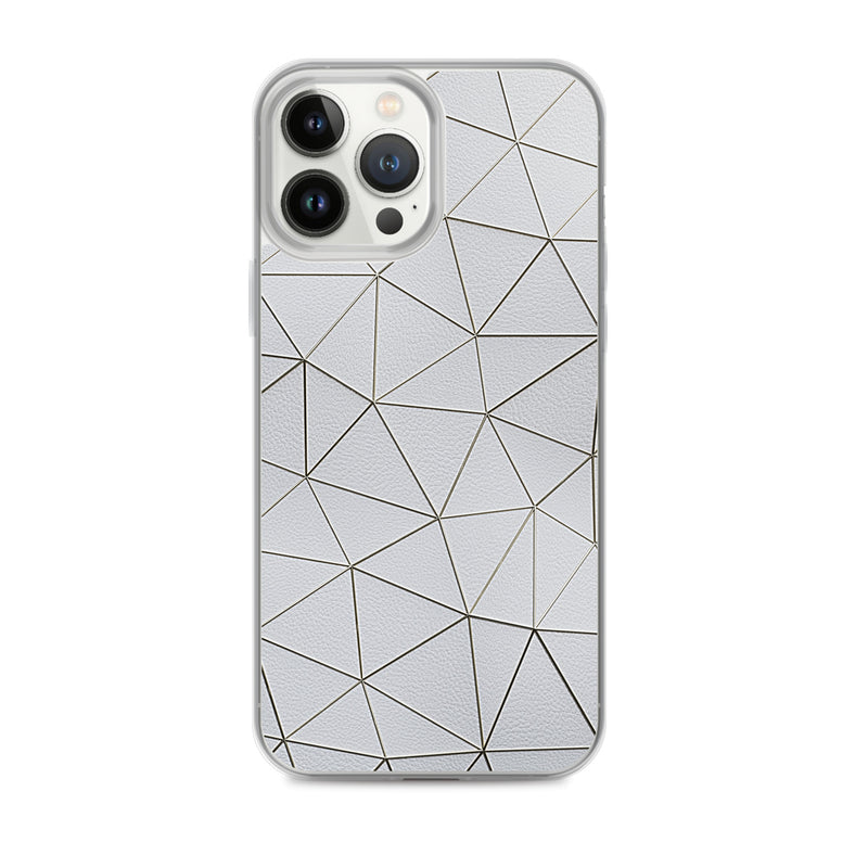 Load image into Gallery viewer, Gold Polygon White Leather iPhone Clear Thin Case CREATIVETECH
