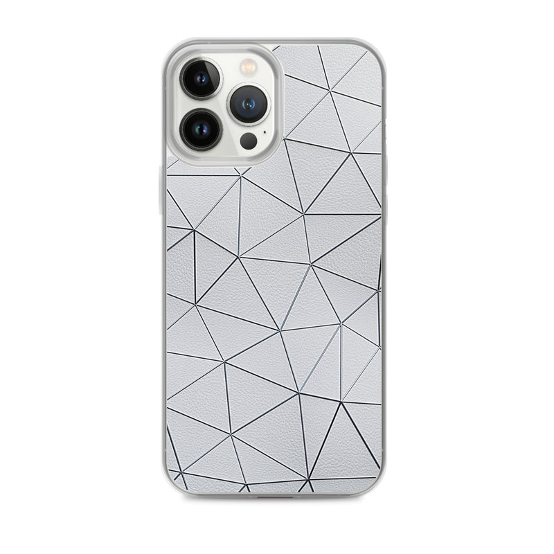 Load image into Gallery viewer, Silver Polygon White Leather iPhone Clear Thin Case CREATIVETECH
