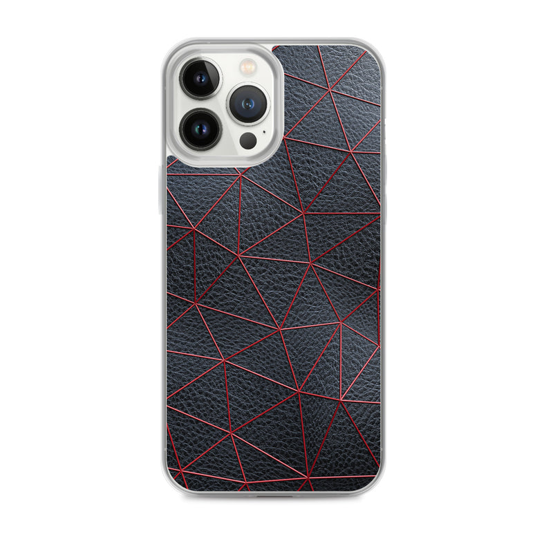 Load image into Gallery viewer, Red Polygon Black Leather iPhone Clear Thin Case CREATIVETECH
