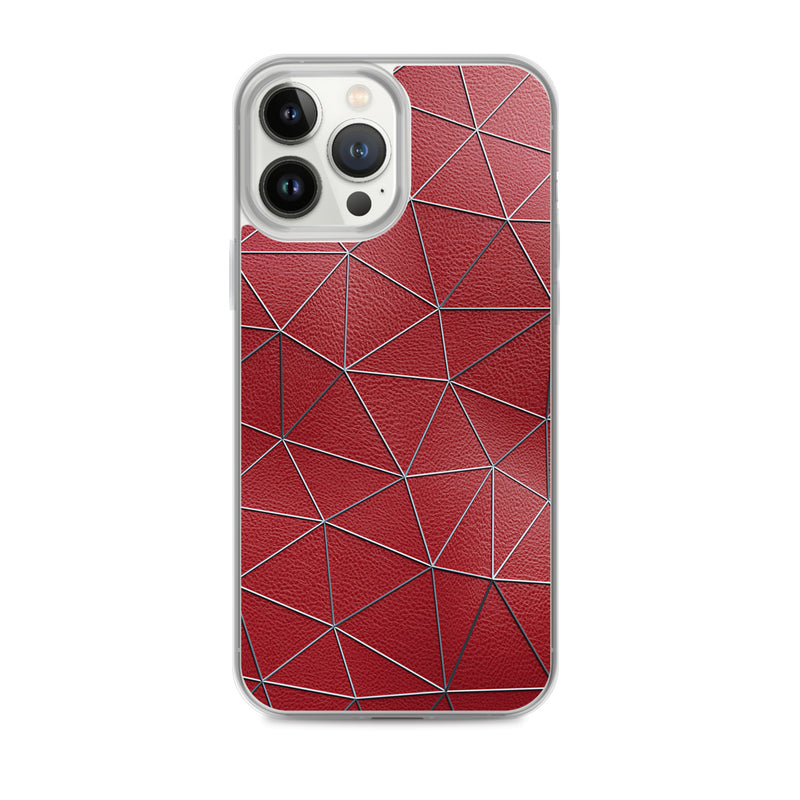 Load image into Gallery viewer, Silver Polygon Red Leather iPhone Clear Thin Case CREATIVETECH
