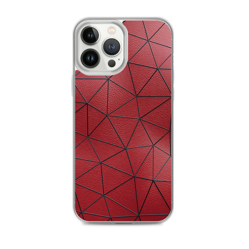 Load image into Gallery viewer, Black Polygon Red Leather iPhone Clear Thin Case CREATIVETECH
