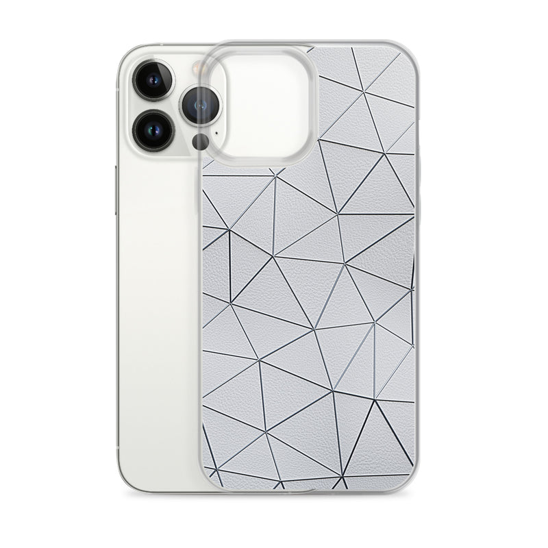 Load image into Gallery viewer, Silver Polygon White Leather iPhone Clear Thin Case CREATIVETECH
