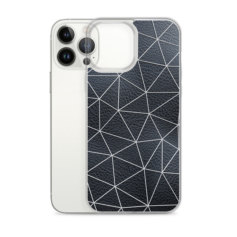 Load image into Gallery viewer, White Polygon Black Leather iPhone Clear Thin Case CREATIVETECH
