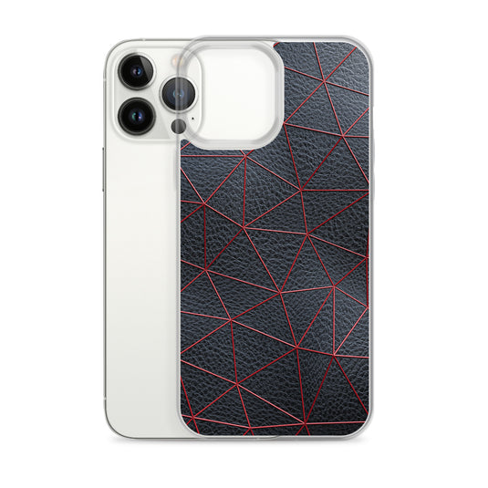 Red Polygon Black Leather iPhone Clear Thin Case CREATIVETECH