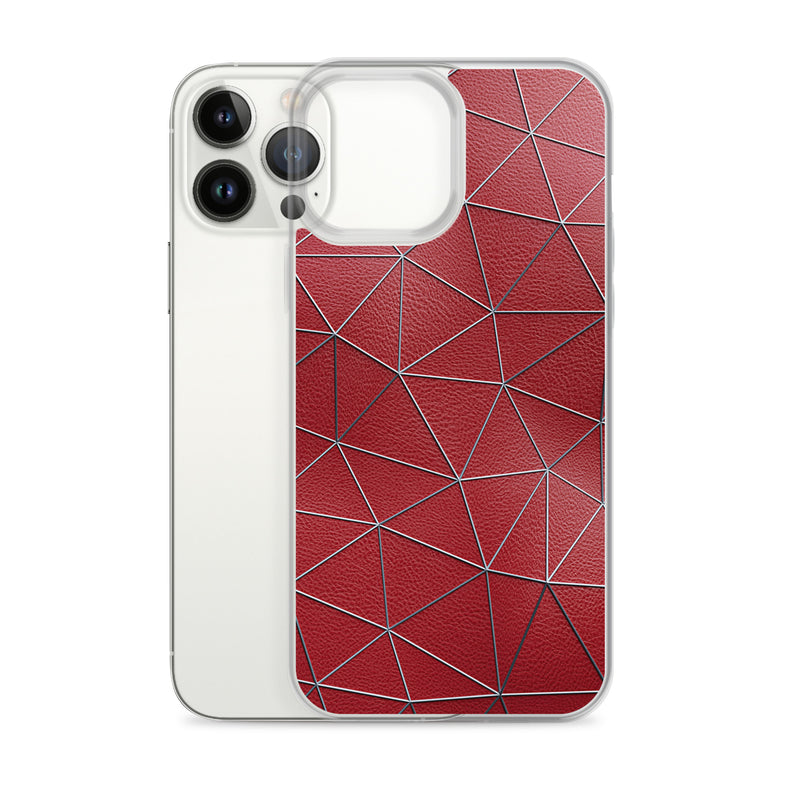 Load image into Gallery viewer, Silver Polygon Red Leather iPhone Clear Thin Case CREATIVETECH
