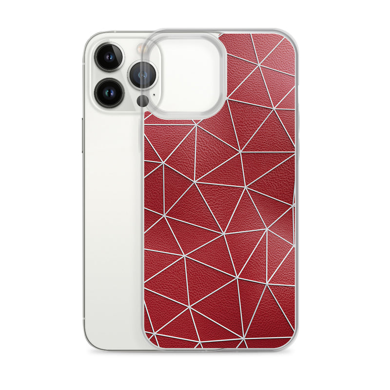 Load image into Gallery viewer, White Polygon Red Leather iPhone Clear Thin Case CREATIVETECH
