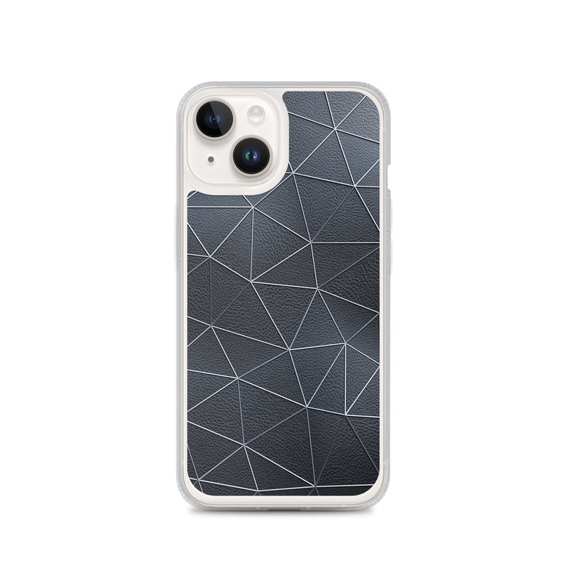 Load image into Gallery viewer, Silver Polygon Black Leather iPhone Clear Thin Case CREATIVETECH
