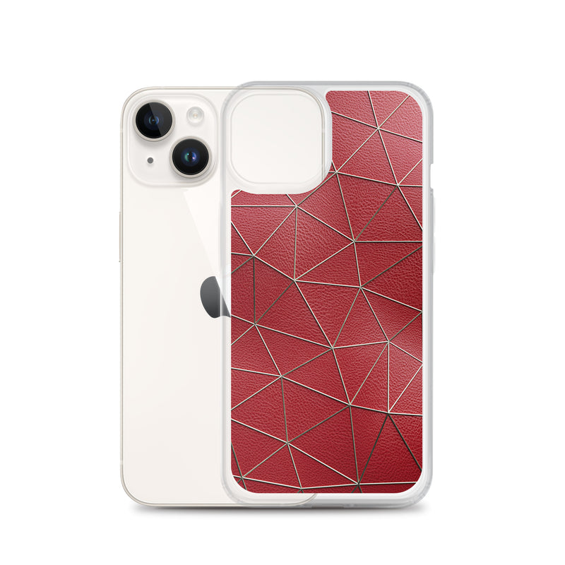 Load image into Gallery viewer, Golden Polygon Red Leather iPhone Clear Thin Case CREATIVETECH
