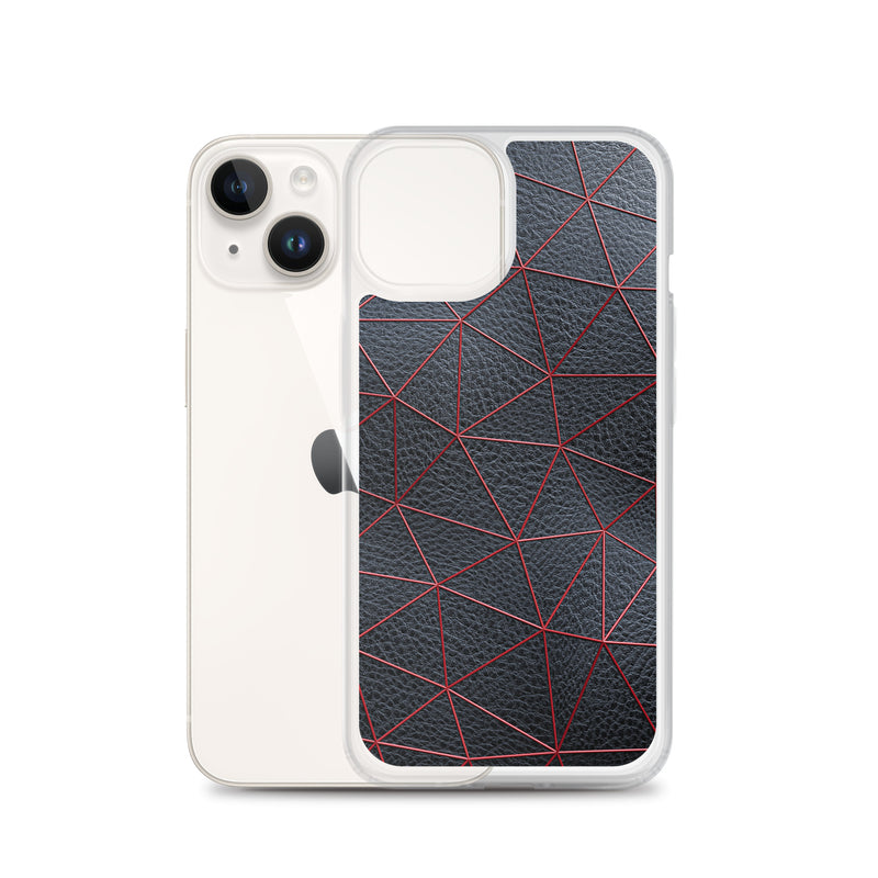 Load image into Gallery viewer, Red Polygon Black Leather iPhone Clear Thin Case CREATIVETECH