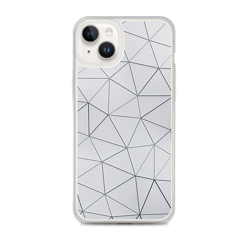 Load image into Gallery viewer, Silver Polygon White Leather iPhone Clear Thin Case CREATIVETECH
