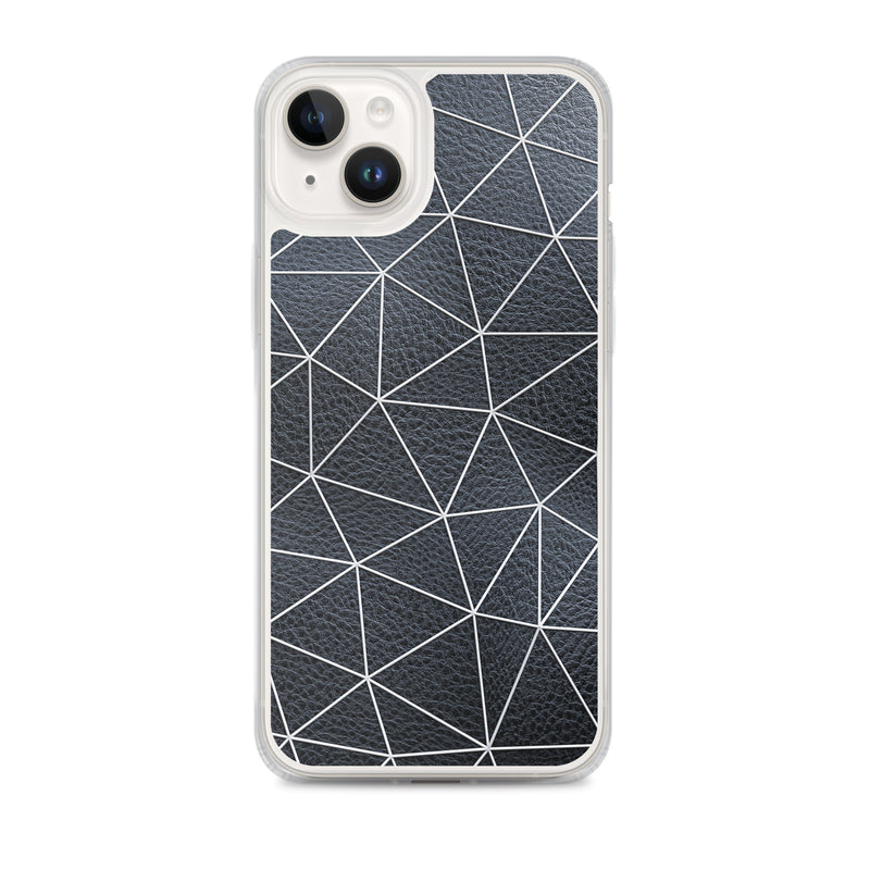 Load image into Gallery viewer, White Polygon Black Leather iPhone Clear Thin Case CREATIVETECH
