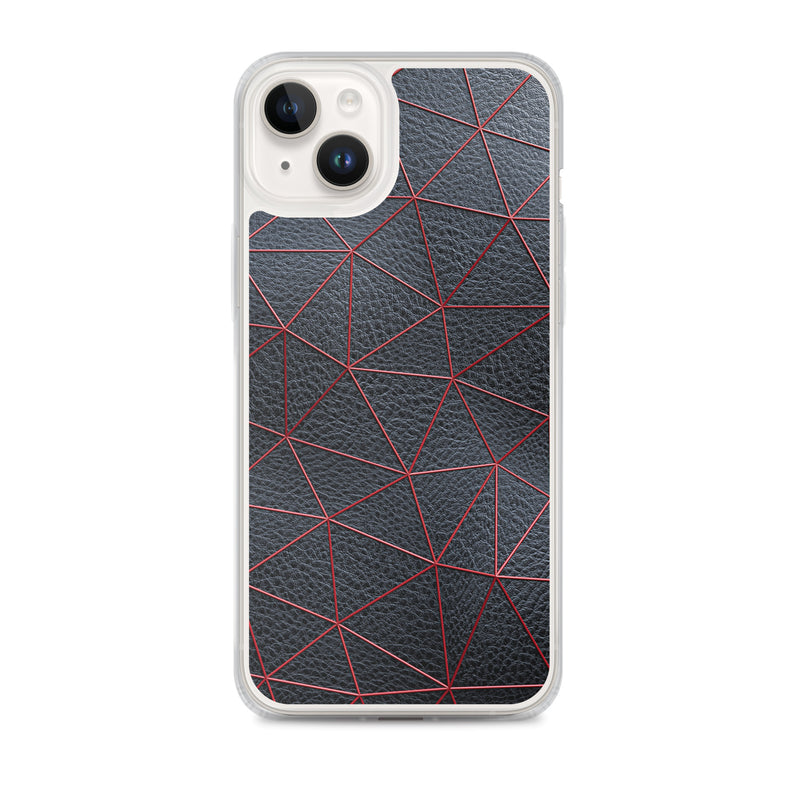 Load image into Gallery viewer, Red Polygon Black Leather iPhone Clear Thin Case CREATIVETECH