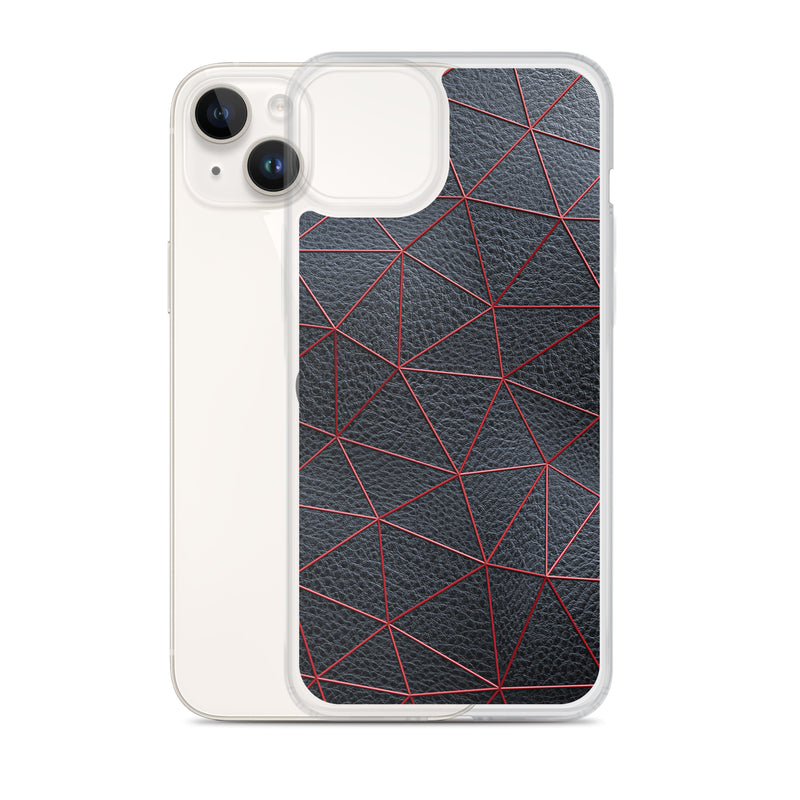 Load image into Gallery viewer, Red Polygon Black Leather iPhone Clear Thin Case CREATIVETECH
