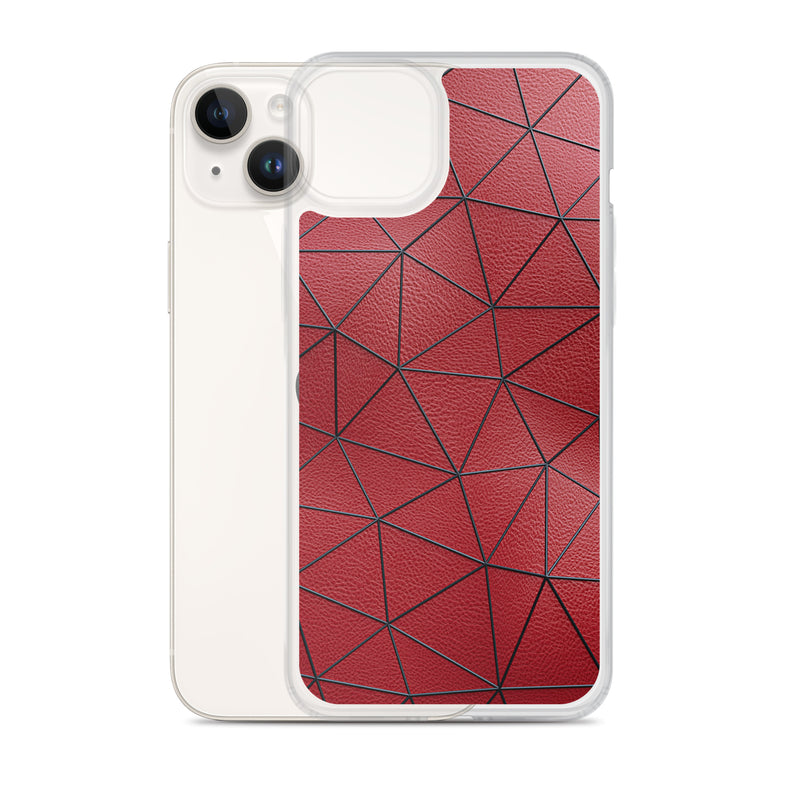 Load image into Gallery viewer, Black Polygon Red Leather iPhone Clear Thin Case CREATIVETECH
