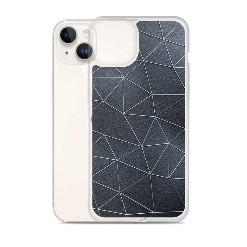 Load image into Gallery viewer, Silver Polygon Black Leather iPhone Clear Thin Case CREATIVETECH
