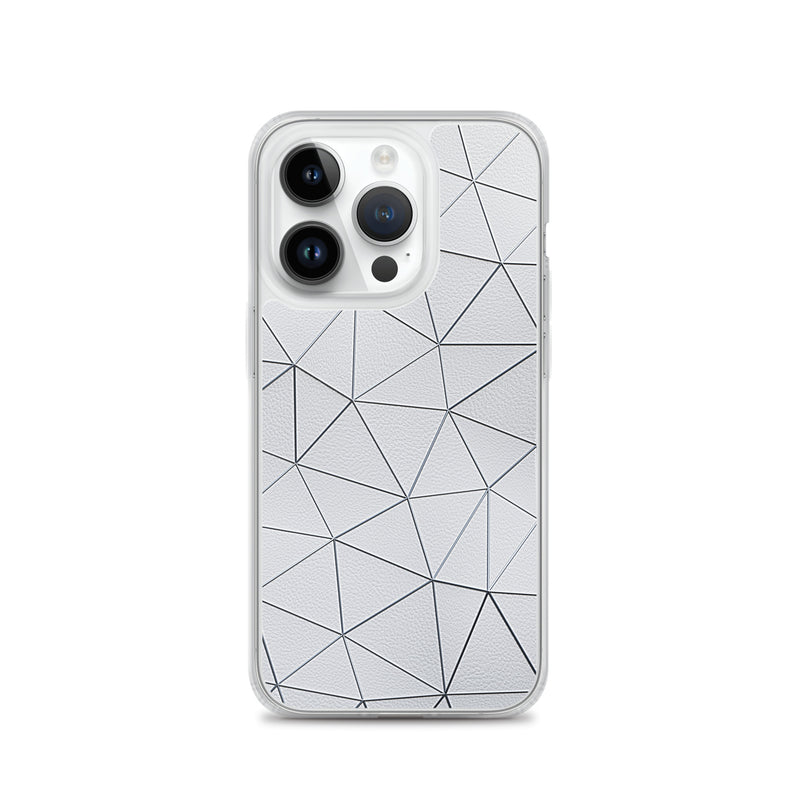 Load image into Gallery viewer, Silver Polygon White Leather iPhone Clear Thin Case CREATIVETECH