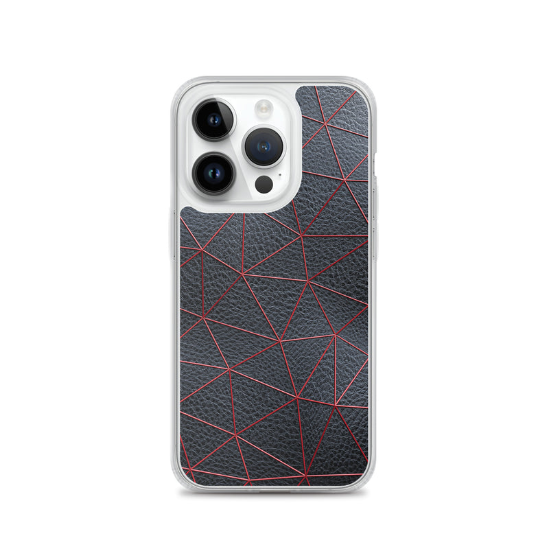 Load image into Gallery viewer, Red Polygon Black Leather iPhone Clear Thin Case CREATIVETECH