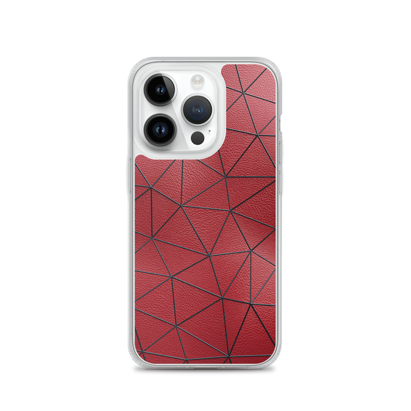 Load image into Gallery viewer, Black Polygon Red Leather iPhone Clear Thin Case CREATIVETECH
