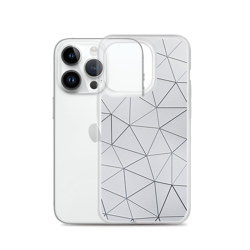 Load image into Gallery viewer, Silver Polygon White Leather iPhone Clear Thin Case CREATIVETECH