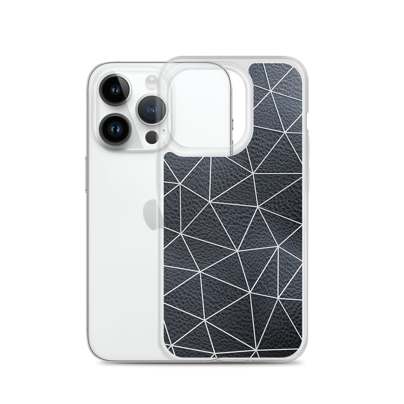 Load image into Gallery viewer, White Polygon Black Leather iPhone Clear Thin Case CREATIVETECH
