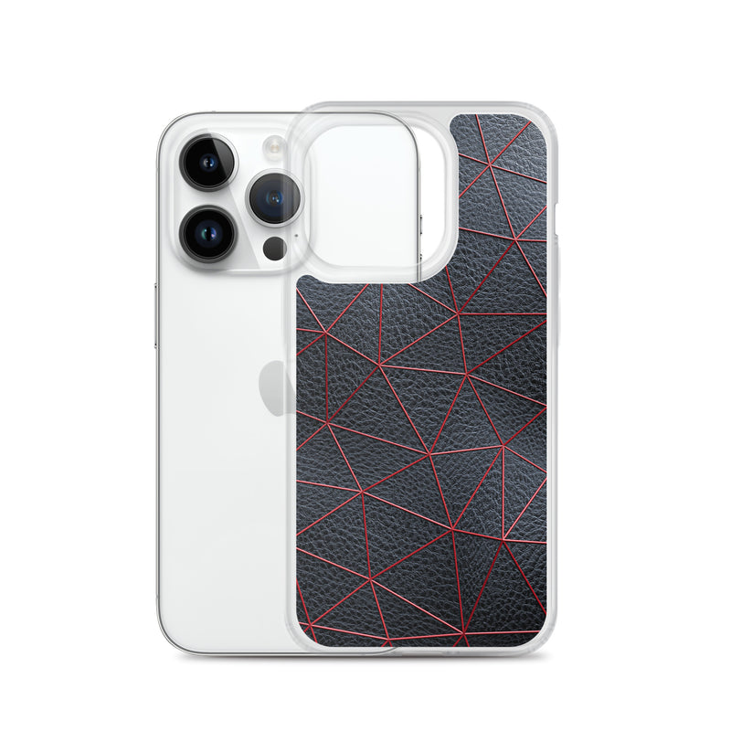Load image into Gallery viewer, Red Polygon Black Leather iPhone Clear Thin Case CREATIVETECH