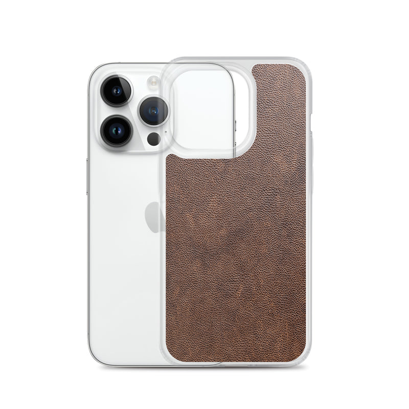 Load image into Gallery viewer, Light Brown Leather iPhone Clear Thin Case CREATIVETECH
