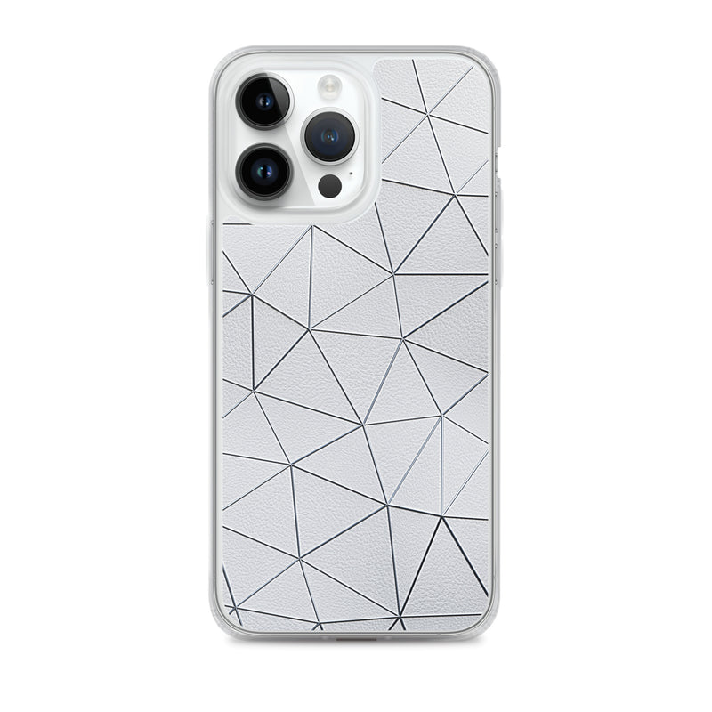 Load image into Gallery viewer, Silver Polygon White Leather iPhone Clear Thin Case CREATIVETECH